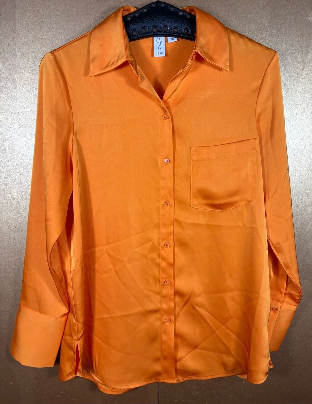 Joie orange satin button down blouse size XS oversized